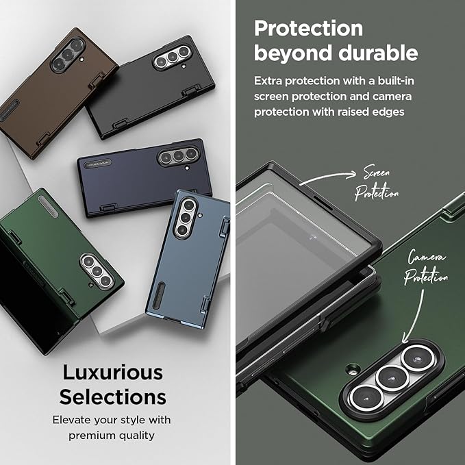 VRS DESIGN Terra Guard Modern for Galaxy Z Fold 7 (2025) – Magnetic Phone Case with Built-in Screen Protector, Rugged Dual Layer Protection & Spring-Loaded Hinge Cover (Matte Black)