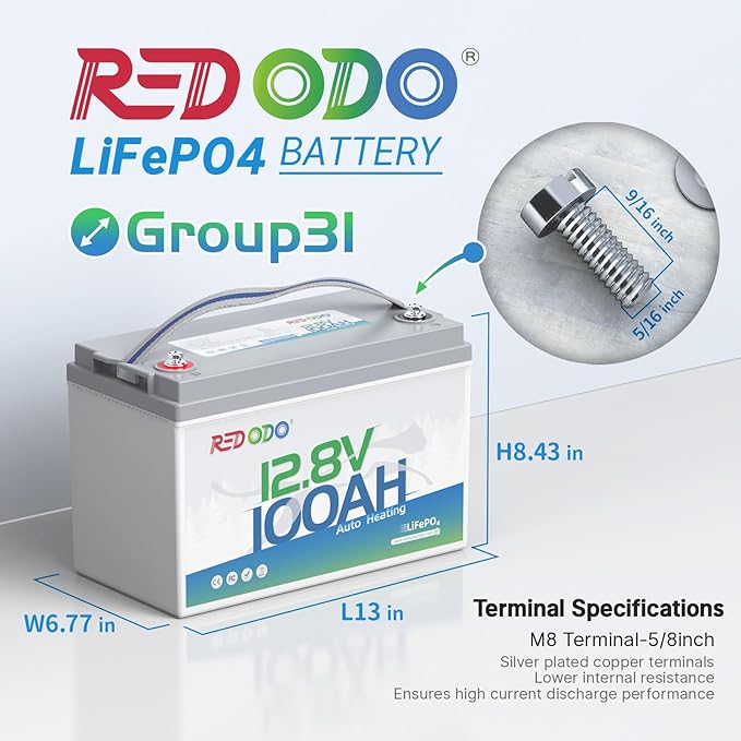 Redodo 12V 100Ah LiFePO4 Battery with Self Heating, Low Temperature Protection Group 31 Lithium Battery, Built in 100A BMS, 4000+ Deep Cycles, Perfect for RVs, Off-Grid in Cold Areas 3 Packs