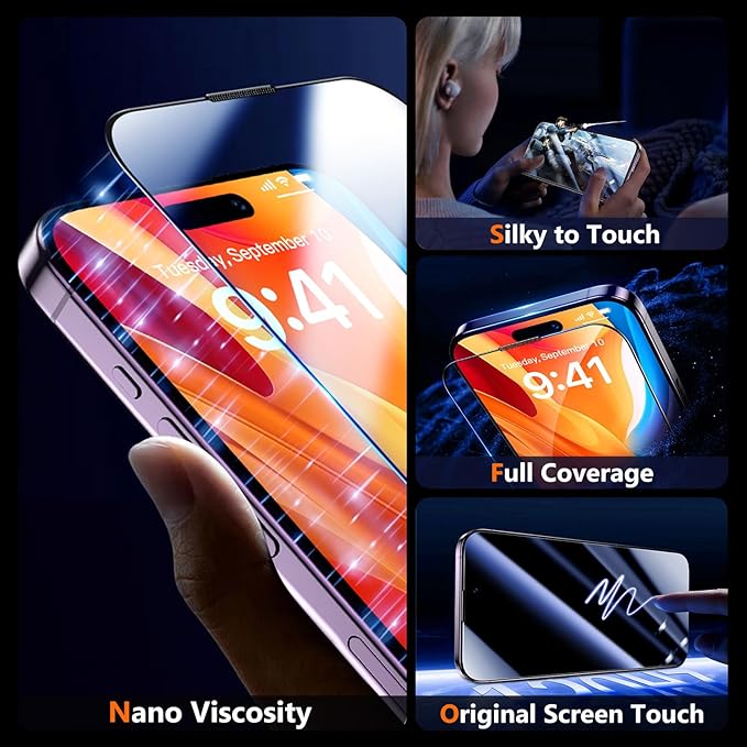UniqueMe for iPhone 14 Pro Max Screen Protector - [Military Grade Shatterproof & 9H+ Hardness] Screen Protector 14 Pro Max Tempered Glass Full Coverage Protection, Easy Installation, 2 Packs