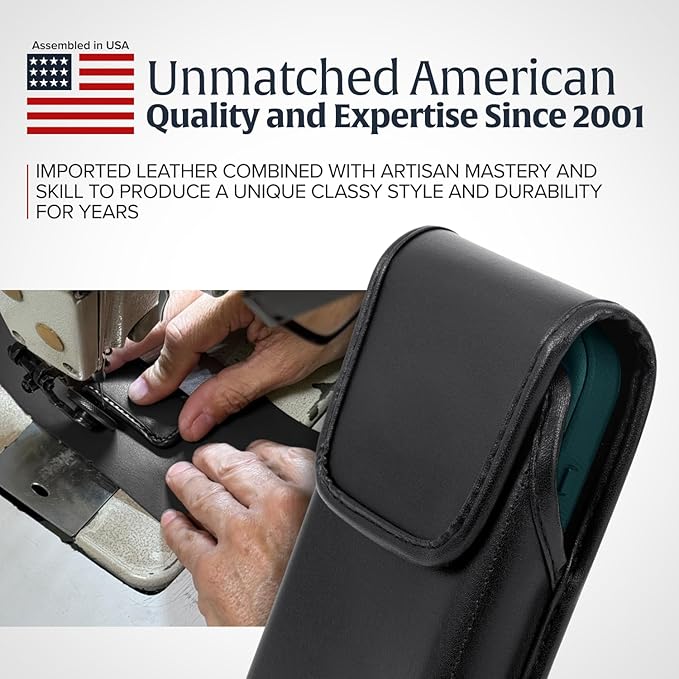 Turtleback Belt Holder for iPhone 16 Pro Max, 15 Pro Max, 14 Pro Max -Small- Fits w/Slim MagSafe Style Cases, Premium Black Leather Vertical Belt Holster Magnetic Closure Leather Wrapped Clip