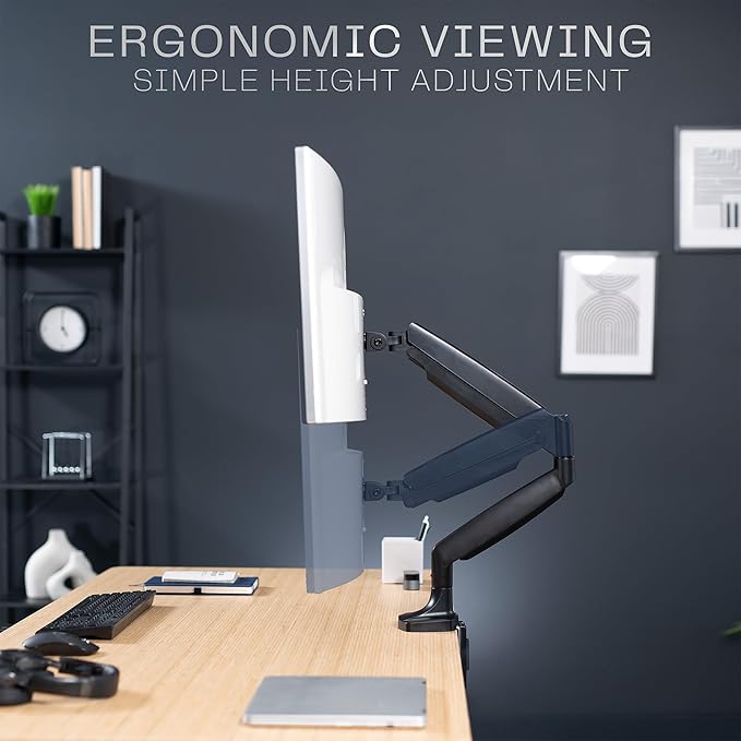 VIVO Premium Aluminum Heavy Duty Single Monitor Arm for Ultrawide Monitor up to 40 inches and 30 lbs, Desk Mount Stand, Pneumatic Height, Max VESA 100x100, Black, STAND-V110Q