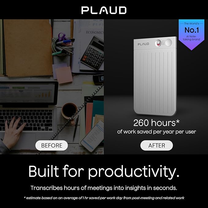 Plaud Note AI Voice Recorder, Voice Recorder w/Case, App Control, Transcribe & Summarize with AI Technology, Support 112 Languages, 64GB Memory, Audio Recorder for Lectures, Meetings, Calls, Silver