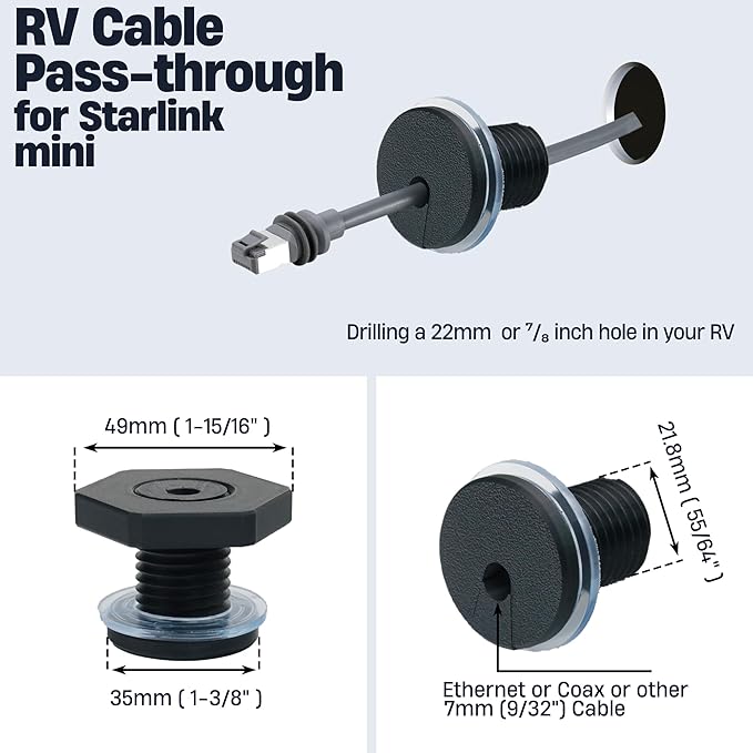 RV Cable Passthrough for Starlink mini, RV Cable Grommet Compatible with Starlink, Ethernet, Coax, Water-Resistant and Anti-Drop RV Cable Routing(Gray)