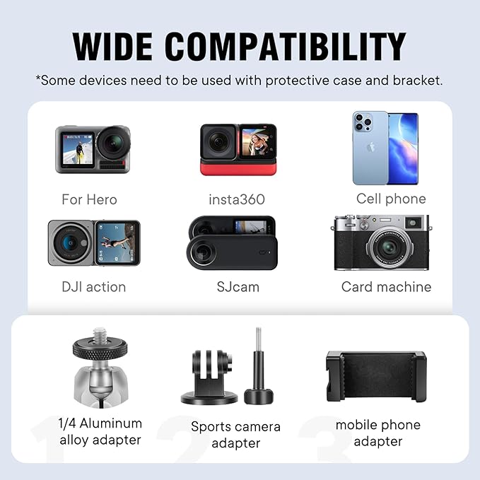 Aluminum Alloy Camera Mounts Clamp Mount Bicycle Handlebar Adapter Mount with Dual 360°Rotatable Ball Head with Adapter Phone Clip Compatible with Hero Insta360 and Other Action Cameras
