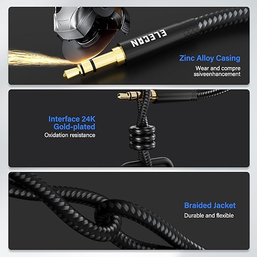 Elecan Headphone Extension Cable 15 Ft, 1/8 Inch 3.5 MM AUX Cord Wire Male to Female, Hi-Fi Sound Thin&Slim Braided TRS Stereo Audio Beats Cable Extender for Car,Home Stereos, Speaker,Phones