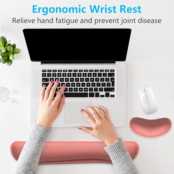 Dapesuom Enlarge Keyboard Wrist Rest, Memory Foam Wrist Cushion for Desk Mats Support, Cute Typing Pain Relief Keyboard Mouse Pad Rests Set with Non-Slip Base for Gaming Laptop Office, Indian Red