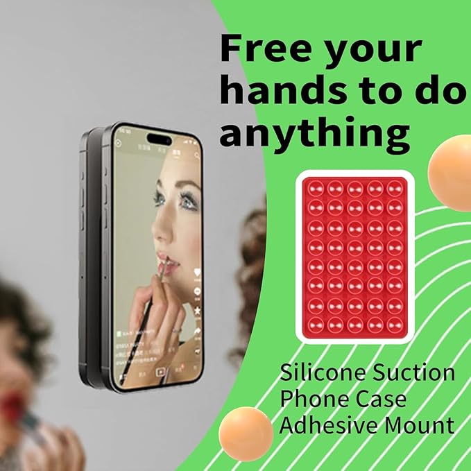 Suction Phone Mount Double Sided Octo Buddy for MagSafe Case, Silicone Sticky Grip Secure Holder for iPhone, Hands-Free Taking Photo/Recording Video/Live Streaming for Instagram Influencer（red）