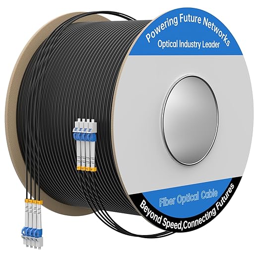 75M/246FT Outdoor Armored LC to LC Fiber Optic Cable, 4 Core OS2 Single Mode 9/125μm, Industrial TPU Jacket, OD 5mm, 4 Strands, SMF, Direct Burial, Heavy-Duty LC-LC Patch Cord for Harsh Environments