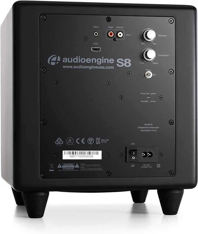 Audioengine S8 Powered Subwoofer Speaker - 250W 8-inch Home Woofer with Built-in Amplifier and Dual Audio Inputs for Home Audio
