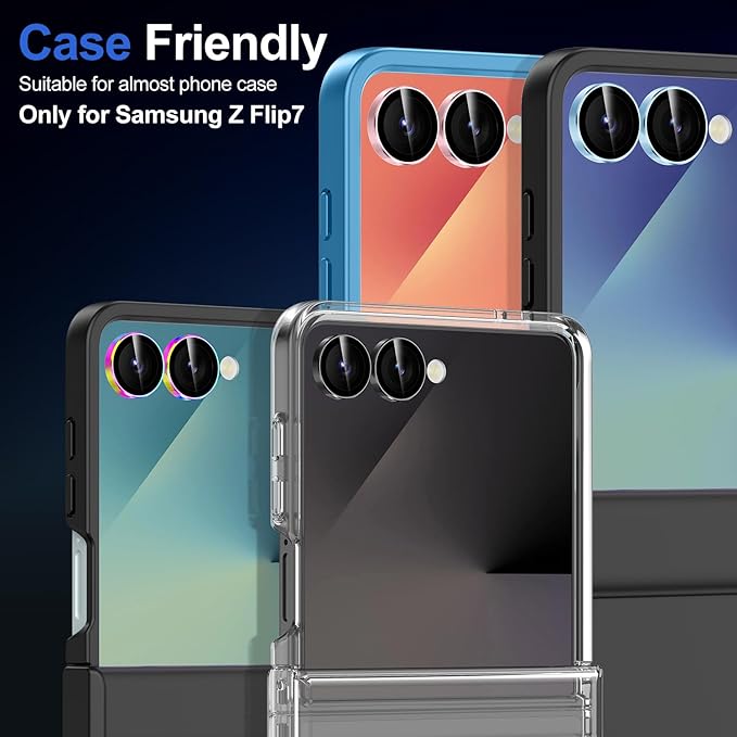 for Samsung Galaxy Z Flip 7 Camera Lens Protector, Individual Metal Ring Tempered Glass Lens Cover, [Strong Adsorption] Scratch Resistant Ultra-Thin HD Clear Lens Cover, 1 Set-Black Ring