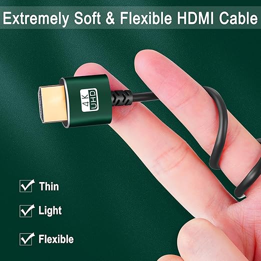 Slim HDMI Cable 3.3FT, Ultra Soft & Thin HDMI to HDMI Cord, Extreme Flexible & Skinny HDMI Wire Supports High Speed 4K@60Hz 18gbps 2160p 1080p