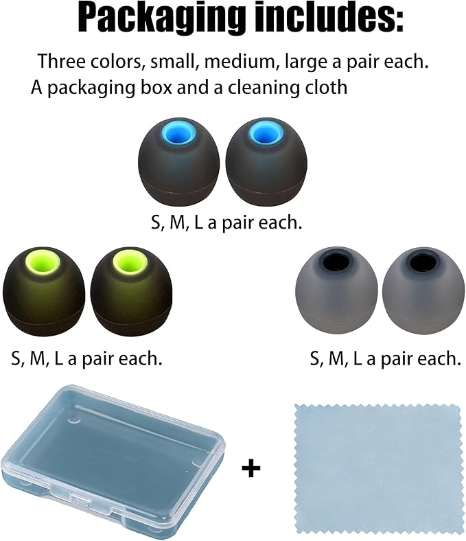Earbud Replacement Tips - Silicone Earbuds in 3 Sizes (S, M, L) - Fit Most In-Ear Earbuds (Inner Hole 3.8mm -5.1mm) - 9 Pairs