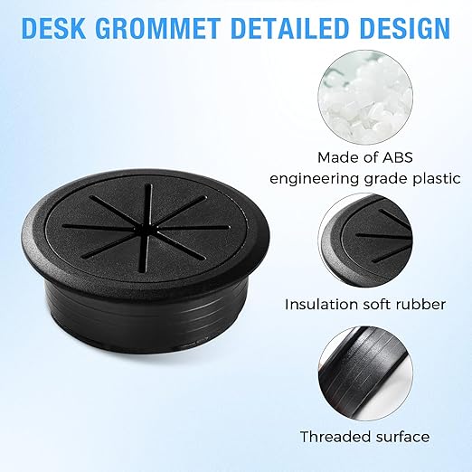 Desk Grommet 3-1/8" (80 mm), Desk Hole Cover for Cables Black, Cable Grommet ABS Plastic, Desk Hole Grommet for Office and Home Table Cable, Detachable & Flexible Cable Cord Organizer-2 Pcs