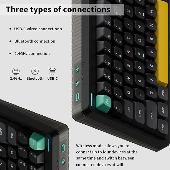 nuphy Halo96 V2 Wireless Keyboard,Gasket Structure,96% Hot Swappable Gaming Keyboard, 99 Kyes RGB Backlit Mechanical Keyboard, Support QMK/VIA,Bluetooth/USB-C/2.4GHz-Black,Raspberry Switches(46gf)