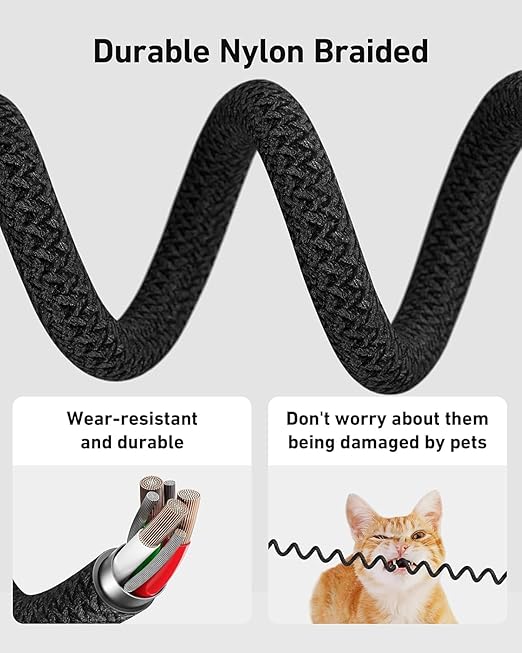 USB C Cable 3FT, 2Pack Coiled Braided USB A to Type C Charger Cable for Car 66W Fast Charging Cord Compatible with iPhone 16 15, iPad, Samsung Galaxy, Google Pixel, Moto, TCL, LG Phones and More