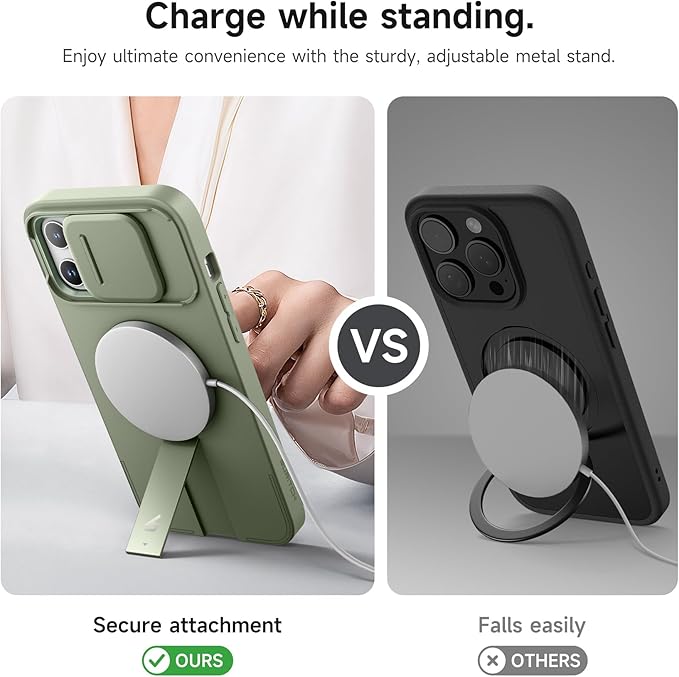 SURITCH for iPhone 13 Pro Max/12 Pro Max Case with Magnetic Camera Slide Cover and Adjustable Kickstand, Compatible with MagSafe, Shockproof Bumper Case Slim Protective Cover 6.7 Inch, Green