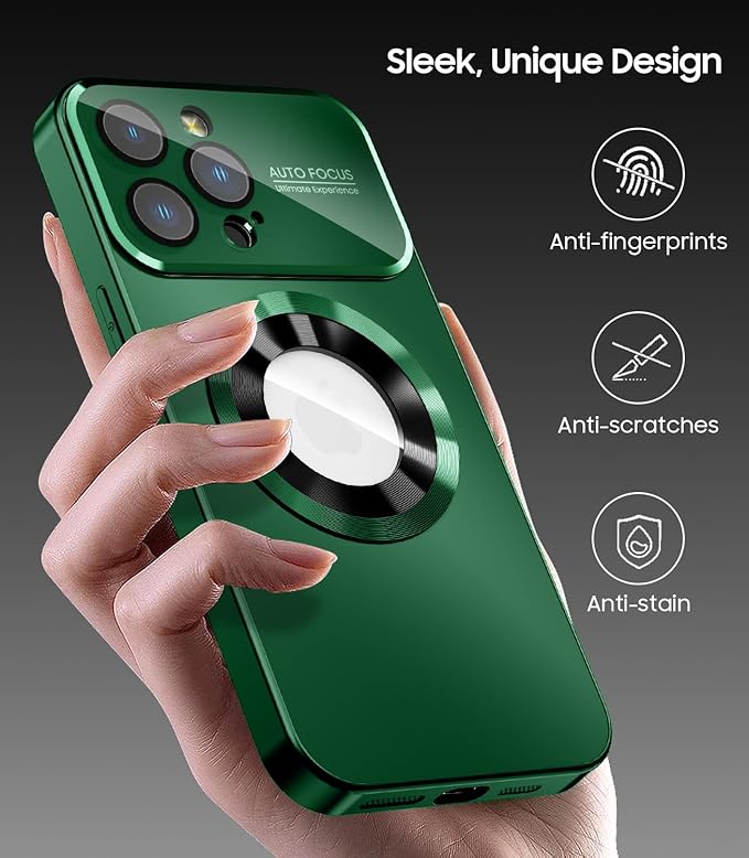 Magnetic for iPhone 13 Pro Case, Built-in Camera Lens Protector, Compatible with MagSafe, Logo View, Military Grade Protective Phone Cover, Dark Green