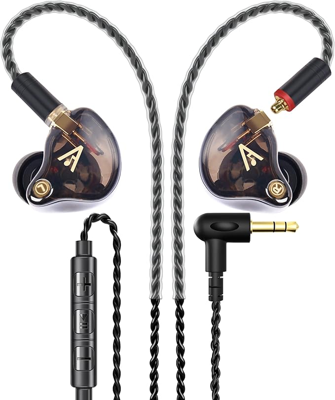 Vibes 201M Wired Earbuds in-Ear Headphones with Mic, Noise Cancelling Bass Driven HiFi Earphones, Tangle-Free Braided Cord, Carry Case, Ear Buds Tips, 3.5mm Jack, Secure Fit (Clear Brown)