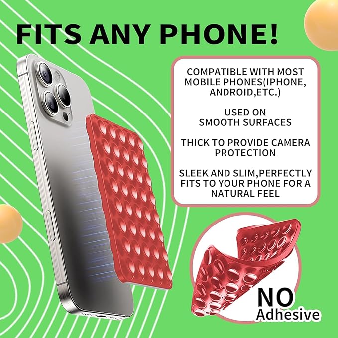 Suction Phone Mount Double Sided Octo Buddy for MagSafe Case, Silicone Sticky Grip Secure Holder for iPhone, Hands-Free Taking Photo/Recording Video/Live Streaming for Instagram Influencer（red）