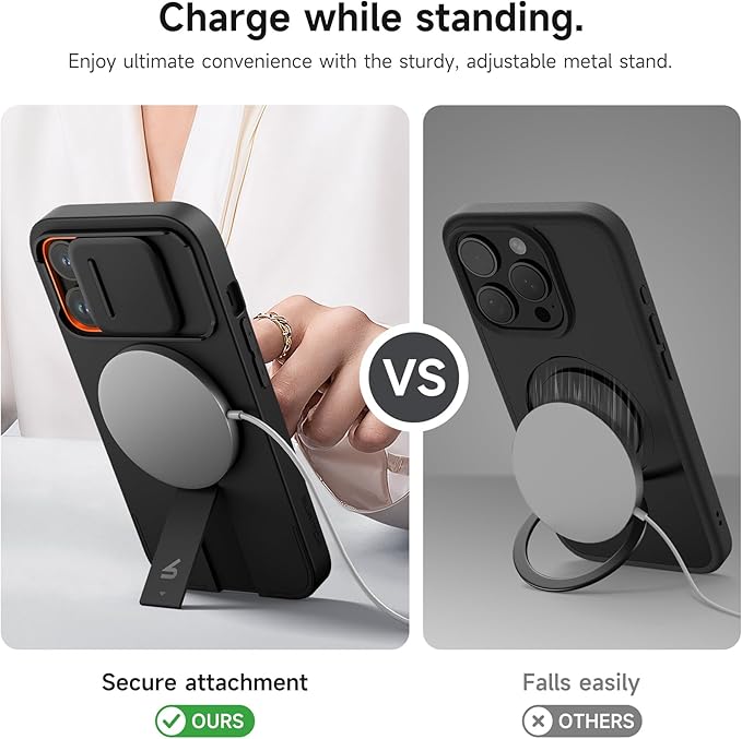 SURITCH for iPhone 13 Pro Case with Magnetic Camera Slide Cover and Adjustable Kickstand, Compatible with MagSafe, Shockproof Bumper Case Slim Protective Cover for iPhone 13 Pro 6.1 Inch, Black