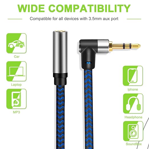 3.5mm Male to Female Extension Stereo Audio Extension Cable 15FT, Cotton-Braided Audio Extension Cable, Stereo Jack Cord for Phones, Headphones, Speakers, Tablets, PCs and More