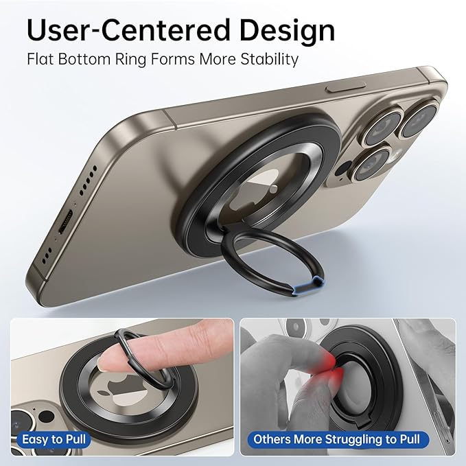 Syncwire Magnetic Phone Ring Holder for MagSafe, Magnetic Ring Holder Cell Phone Grip Stand Finger Ring Kickstand with Two-Sided Magnetic Compatible iPhone 16 Pro Max 15 14 13 12 Android - Titanium
