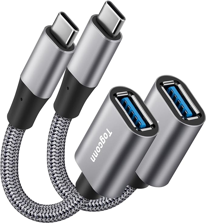 USB-C to USB 3.1 Adapter（2 Pack）, Nylon Braided Type-C OTG Cable USB C Male to USB A 3.0 Female Connector for iPhone 15，iPhone 15 ProMax, Samsung S23 Ultra, MacBook Pro, MacBook Air/Mini, Google Pixel