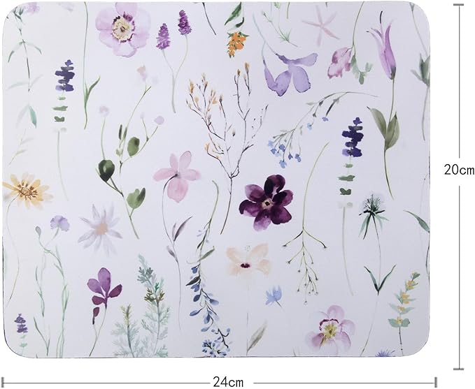 Mouse Pad, Gaming Mouse Pad, Non-Slip Rubber Base Mouse Mat with Designs for Laptop, Computer & Office, 9.5 x 7.9 x 0.12 inches (Purple Flowers)