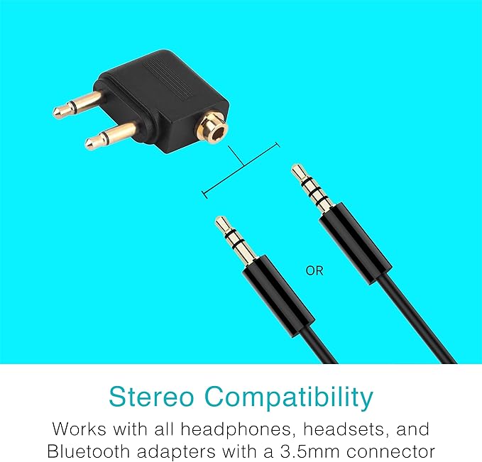 MEE audio Connect Air in-Flight Bluetooth Wireless Audio Transmitter, with Extra Dual 3.5mm Jack AUX Adapter, for up to 2 AirPods/Other Headphones; Works with All 3.5mm Aux Jacks, Black