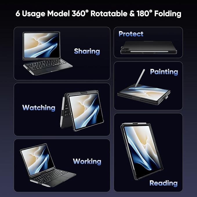 doqo for iPad 10th 11th Generation Case with Keyboard,360° Rotatable Wireless 7 Colors Backlight Multi-Touch Trackpad Folio Keyboard Cover for iPad 11-inch A16 2025 10.9-inch 10th 2022 (Black)