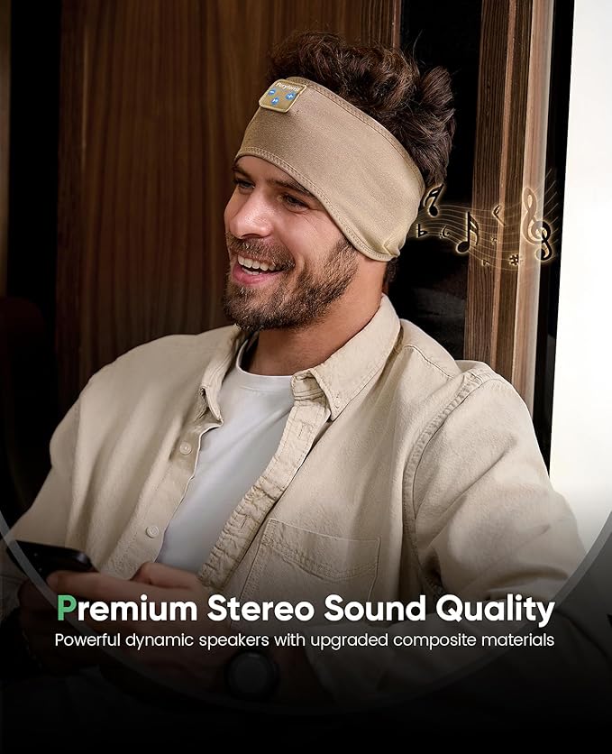 Perytong Sleep Headphones Bluetooth Headband Headphones, Headphone Band Earphones Music Sleeping Eye Mask Earbuds with HD Stereo Speaker for Women Men Teen Sleep Running Cool Gadgets Unique Gifts