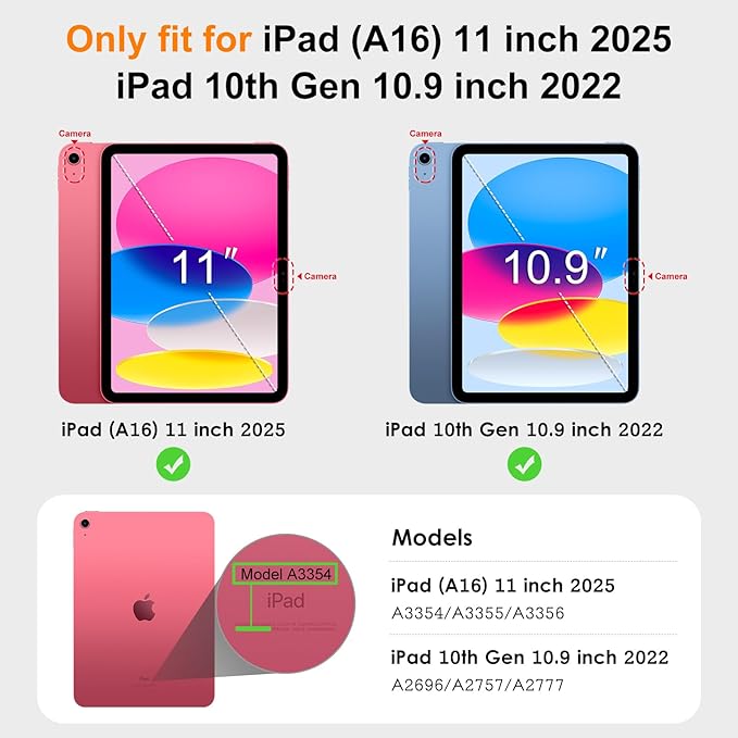 DTTO for iPad 11th (A16)/ 10th Generation Case with Keyboard (2025/2022), 7 Colors Backlit Wireless Detachable Keyboard Leather Folio Cover with Pencil Holder & Pocket, Red Marble