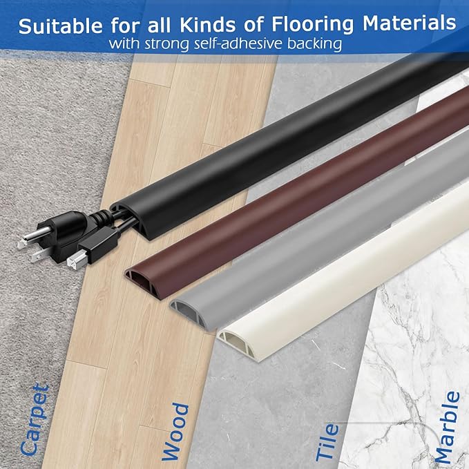 4ft Floor Cord Cover,Cord Hider Floor Gray,Extension Cable Cover Power Cord Protector Floor,Floor Cable Management Prevent Cable Trips,Cord Protector Cord Cavity:0.47" (W) x 0.24" (H)