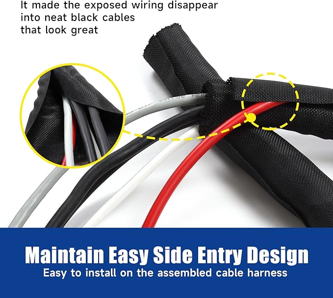 Automotive Wire Sheathing Split Wire Loom Braided Mesh Woven Cable Sleeve for Wires/Cable Cord Protector (5/16" - 65 Feet)