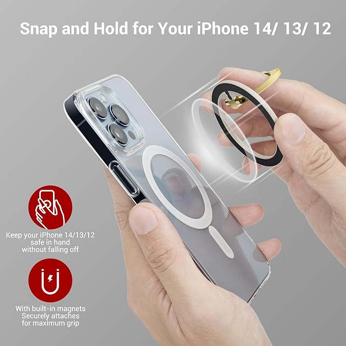 PROfezzion Thin Metal Ring Holder for MagSafe, Removable Strongest Magnetic Phone Grip for iPhone 16 15 14 13 12 Pro Max Plus with Mag-Safe Case [Not for Regular Case] [MagSafe Car Mount Compatible]