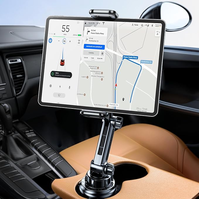 Miracase Cup Holder Tablet Mount for Car, Adjustable Long Neck Car Tablet Holder Friendly Compatible with iPad, Pro, Air, Mini Samsung Galaxy Tab, All 6.1-12.9" Tab