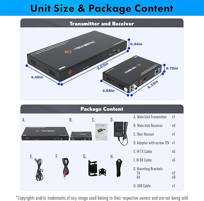 J-Tech Digital HDMI Extender Splitter 4K 60Hz 1 in 4 Out Over Single Cat5e/6 Ethernet Cable Up to 196ft. Supports 4K Downscale Audio Extraction PoC EDID Switch by [JTECH-14EX60-AE]