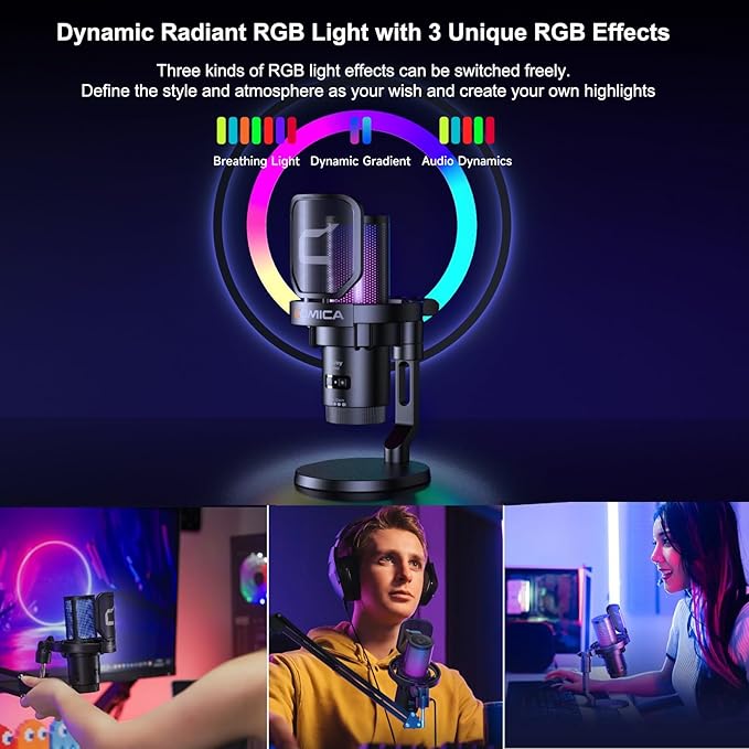 COMICA Uni Pro D Wireless USB Microphone for Computer and Smartphone,48kHz/24bit RGB Cardioid Condenser Gaming Mic for Podcasting,Streaming,Recording,Music Creation,with Desktop Stand-Black
