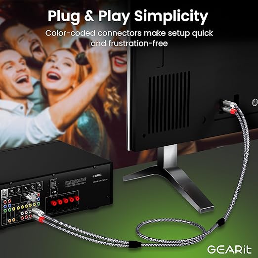 GEARit RCA Cable (50FT) 2RCA Male to 2RCA Male Stereo Audio Cables Shielded Braided RCA Stereo Cable for Home Theater, HDTV, Amplifiers, Hi-Fi Systems, Car Audio, Speakers, 50 Feet