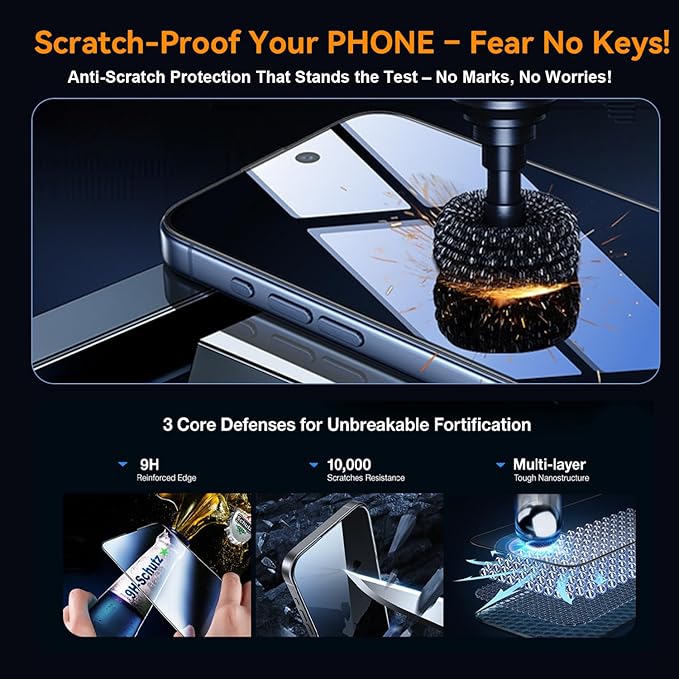 OneFish Privacy Screen Protector for iphone 15 Pro, Anti-Spy Tempered Glass Private Edge Protection Screen Protector with Installation Frame 9H Glass Scratch Resistant,Bubble Free, 2Pack.