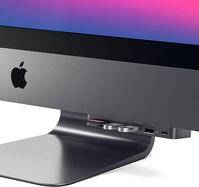 Satechi Aluminum Type-C Clamp Hub Pro with USB-C Data Port, USB-A 3.0 Data, Micro/SD Card Reader - Compatible with 2020/2019/2017 iMac & iMac Pro, Does Not Fit 2021 iMac (Space Gray)
