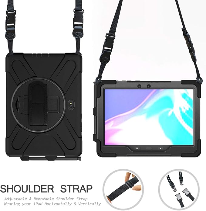 Samsung Galaxy Tab Active PRO 10.1 inch/Galaxy Tab Active4 PRO Case, Heavy Duty Rugged Shockproof Drop Protection Case with 360 Stand, Hand Strap & Shoulder Strap for SM-T540/T547/T630/T638 (Black)