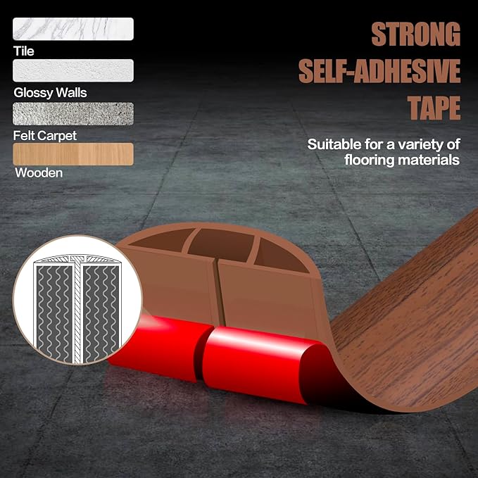 Floor Cord Cover Self Adhesive Cord Hider,20FT Cable Management, Extension Strip Protector for Wires, Prevent Cable Trips for Offices, Gyms, Exhibitions Cavity:0.39"(W) x0.27(H) Wood Red Teak
