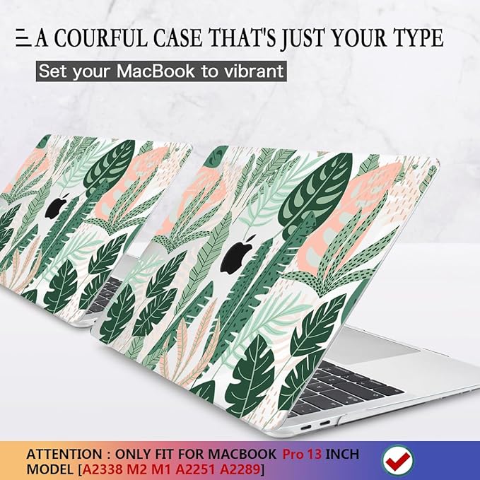 CISSOOK Palm for MacBook Pro 13 inch Case 2025-2020 Release M2 Chip A2338 M1 A2251 A2289 with Touch Bar, Tropical Hard Shell Case with Keyboard Cover for MacBook Pro 13, Tropical Palm Leaves