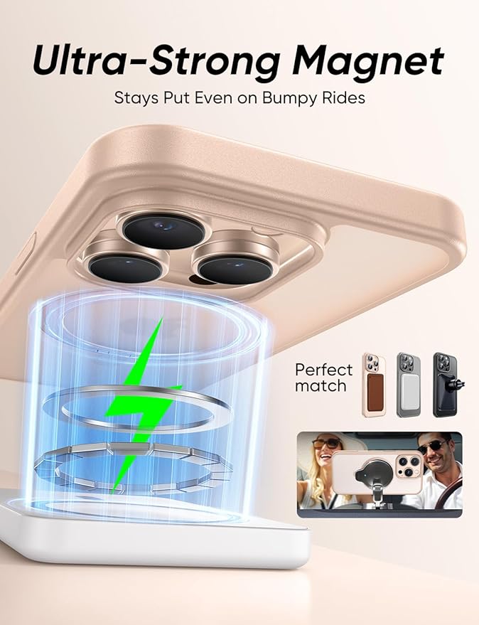MAGIC JOHN 360° Rotatable Magnetic Invisible Stand for iPhone 15 Pro Case [Anti-Slip Grip] [Compatible with MagSafe] 16FT Shockproof for iPhone 15 Pro Case with Kickstand, Rose Gold