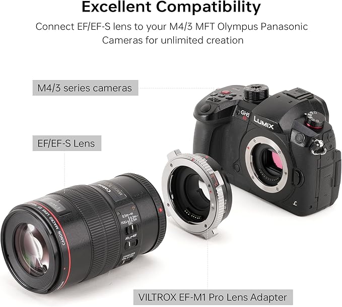 VILTROX EF-M1 Pro Auto Focus Lens Adapter Lens Mount Converter with Security Lock Compatible with Canon EOS EF/EF-S Lens to M4/3 MFT GH4 GH5 GF6 GX7 E-M5 E-M10II E-PL5 Cameras