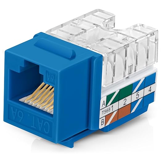 Everest 90° Angled RJ45 Cat6A Keystone Jacks 20-Pack in Blue - Slim Profile Female RJ45 Connectors - Cat 6A Keystone Jack - Compatible with 90° Angled Speed Termination Tool - easyJACK (B094WB91H3)