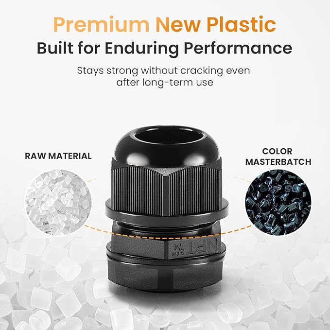 QILIPSU 6pcs 3/4" NPT Cable Gland Waterproof IP68 Nylon Cable Pass Through Cord Grip Connector Strain Relief Wire Grommet