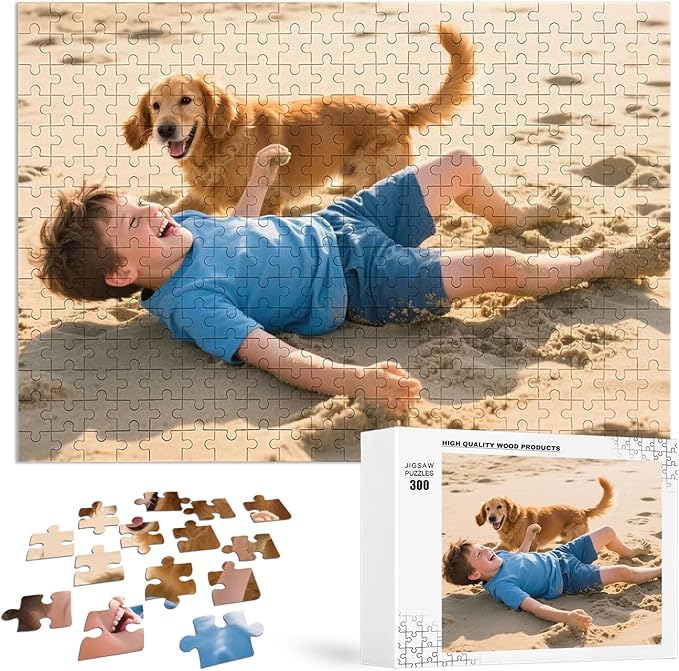 Custom Puzzles from Photos, Personalized Natural Wood Puzzle with 120/200/300/500/1000 Pieces, Customized Jigsaw Create Timeless Memories for Adults, Family, Father's Day, Lover, Pet