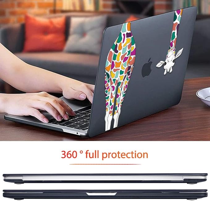 Mektron for MacBook Air 13 Case A1466/A1369 (2010-2017 Release), Snap-on Plastic Hard Shell Cover for MacBook Air 13.3 inch with Keyboard Cover,Colorful Giraffe Black